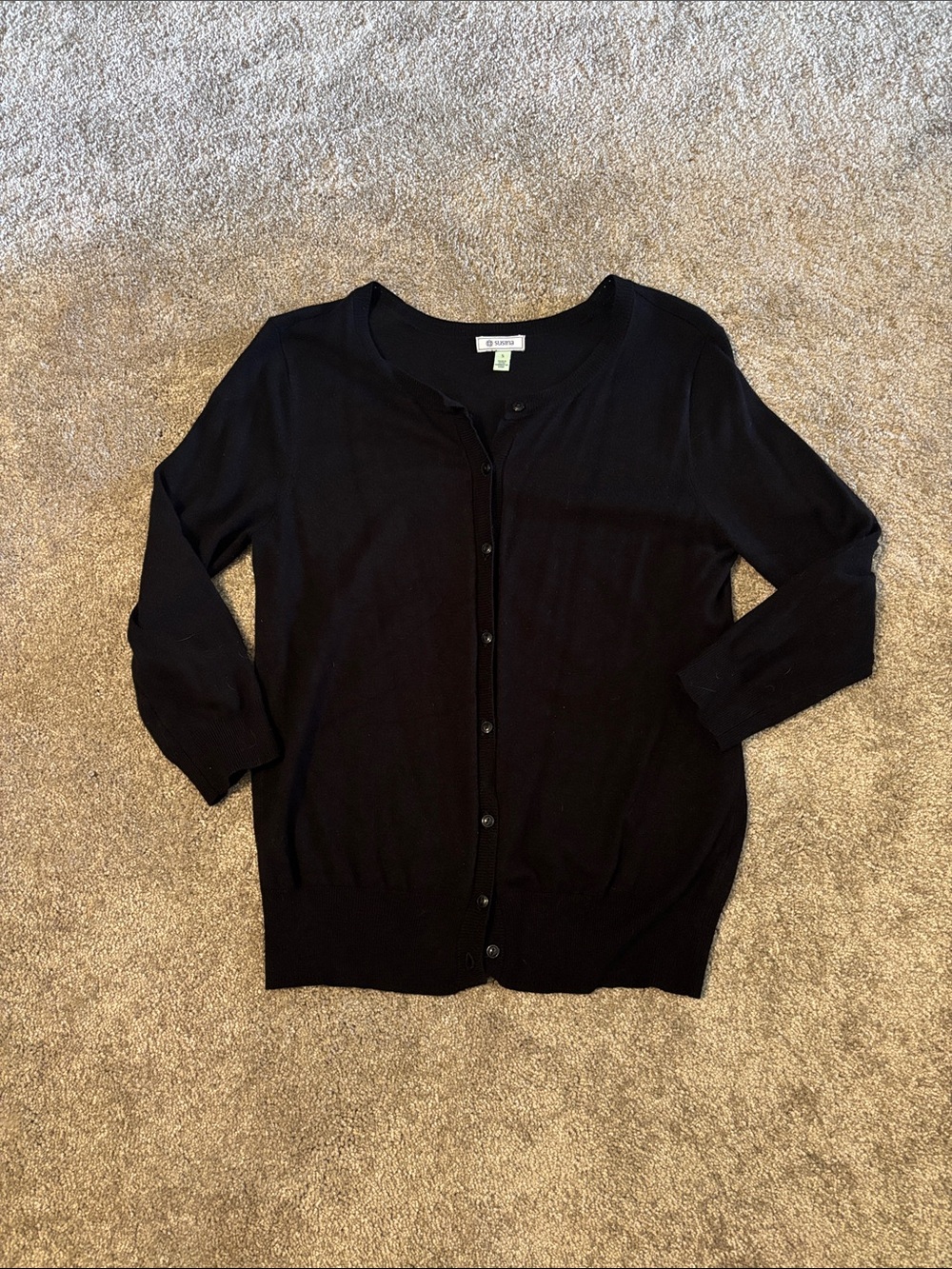 Susina Black Button-Front Scoop Neck Cardigan